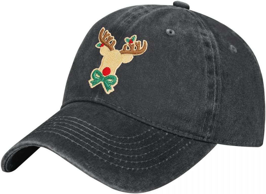 Embroidered Christmas Reindeer Baseball Cap, Novelty Xmas Deer Design, Adjustable for Men Women - Image 2