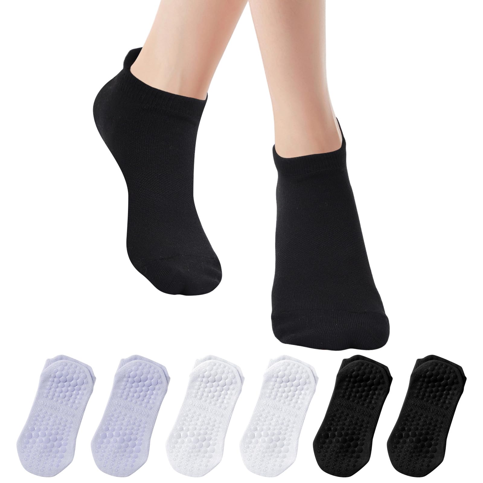 Risipu 6 Pairs Pilates Socks for Women Non Slip Grip Yoga Socks Woman for Barre, Hospital, Barefoot (UK, Alpha, One Size, Regular, Regular, 6 Pairs - Multicolor 02)