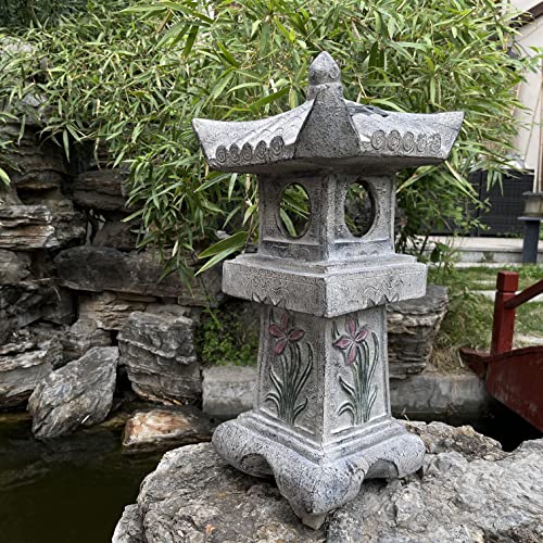 GRASOLAR 23.6’’High Asian Orchid Pagoda Statue Solar-Powered LED Light Miniature Tower Lantern Garden Decoration Figurines Solar Lamp Outdoor Japanese Decoration Zen Courtyard Landscape by GRASOLAR - Image 8