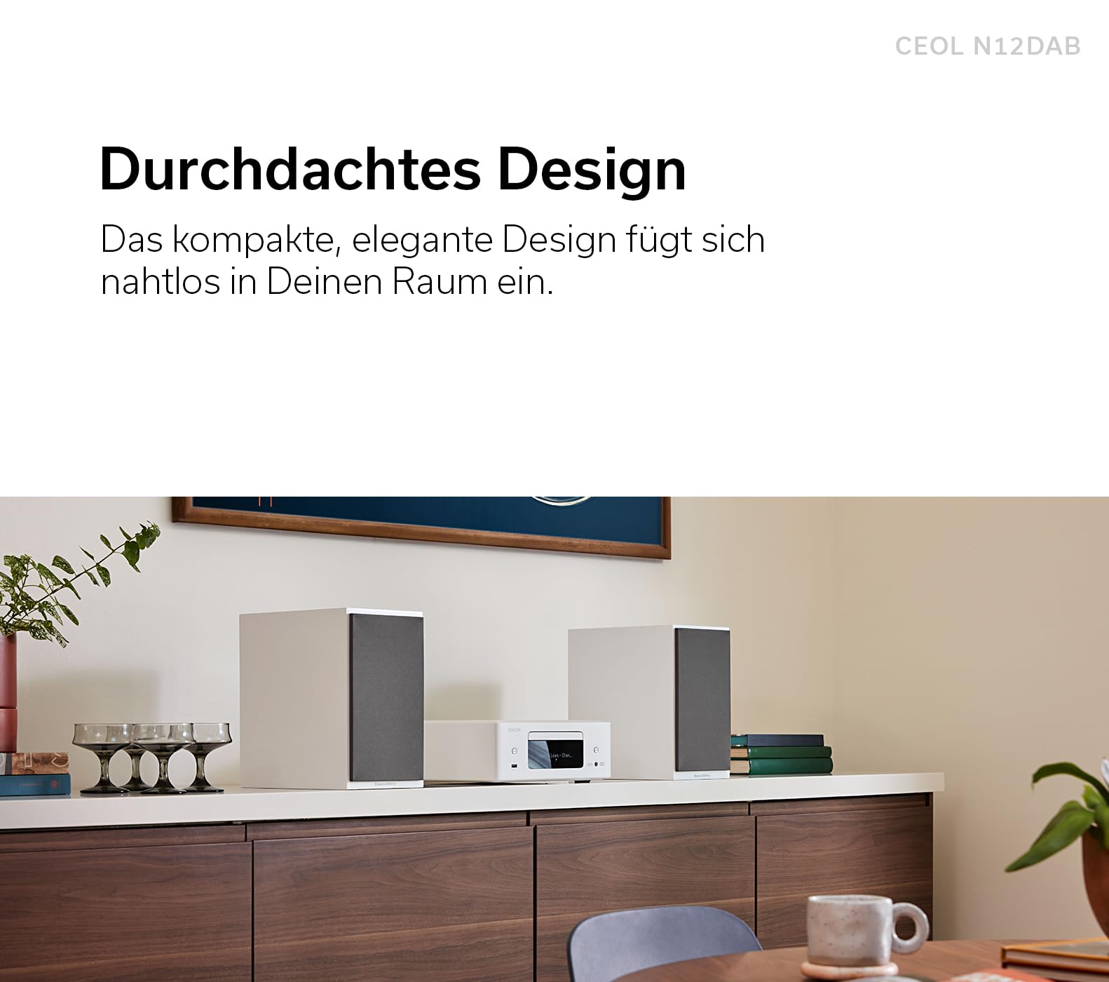Denon CEOL N-12DAB HiFi-Komplettsystem mit Lautsprechern, CD-Player, Musikstreaming, HEOS Multiroom, Bluetooth, WLAN, AirPlay 2, DAB+ Radio, 2 Optische TV-Eingänge - Schwarz