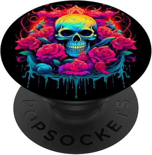 Synthwave - PopSockets intercambiables con diseño de calavera de azúcar y rosas