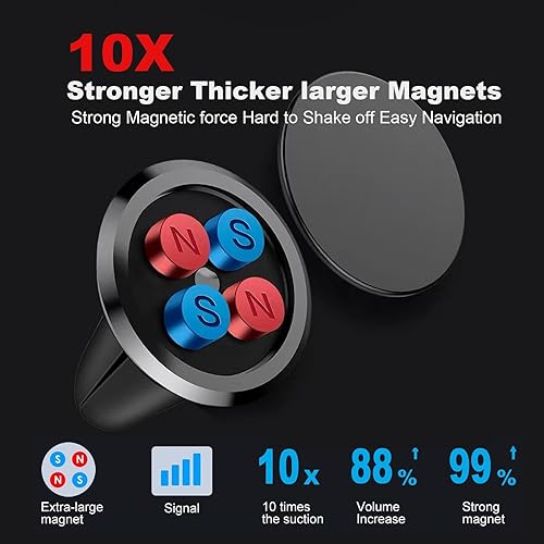 Miniatura 3 de Mini soporte de teléfono de aleación de aluminio para ventilación de automóvil, imán súper fuerte N52, universal, compatible con iPhone 16
