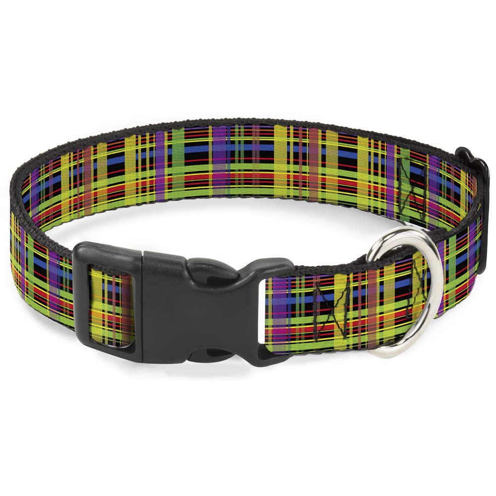 Collier écossais noir et néon Buckle Down en plastique pour petits et moyens chiens