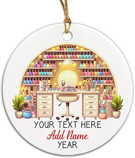 Personalized Nail Artist Christmas Ceramic Ornament, Custom Manicurist Ornaments with Text Name & Year, Nail Tech Xmas Ornament 2025, Keepsake Gift for Women Girl Manicurist Salon Owner