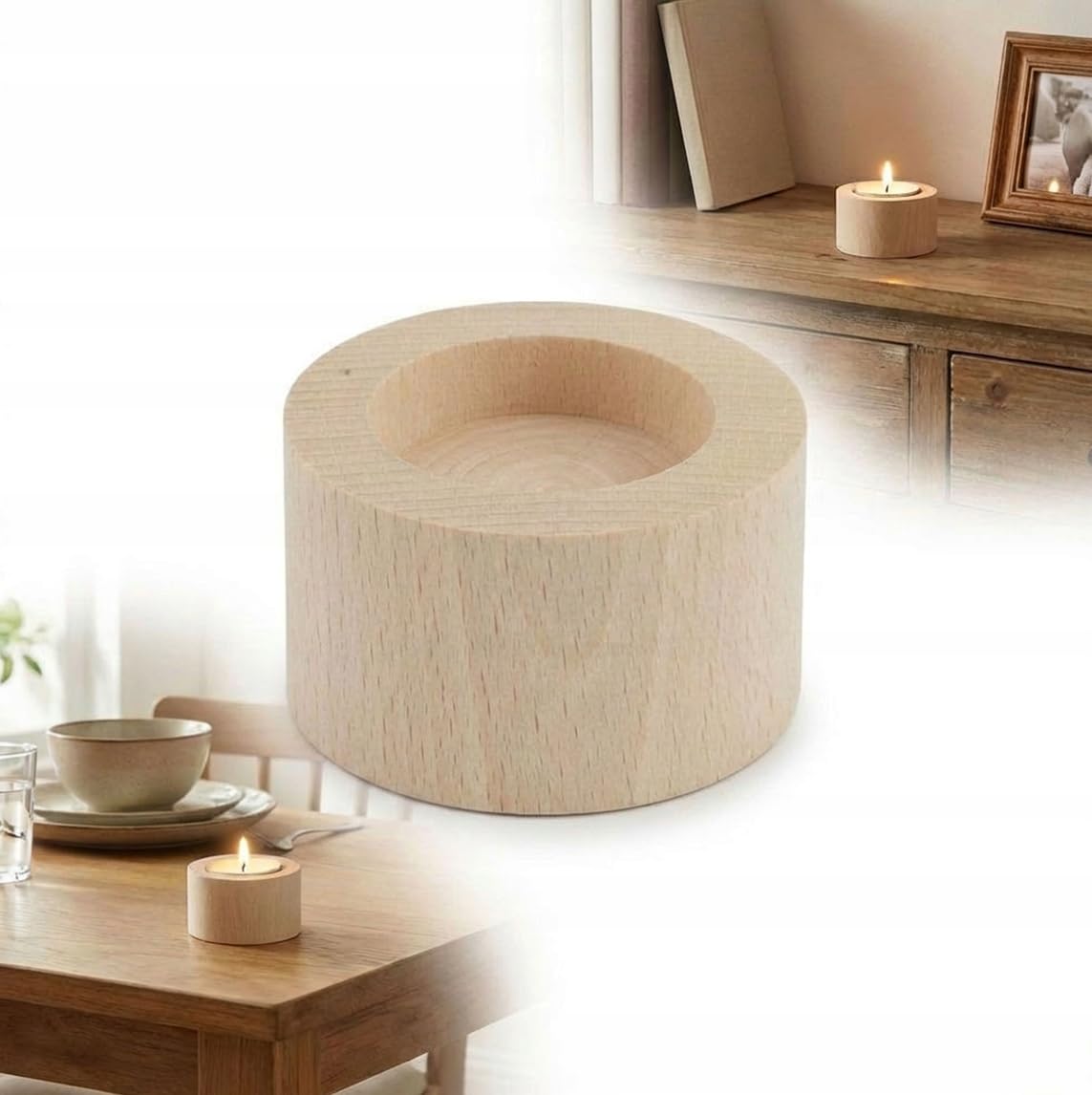 Peewit Natural Round Small Tealight Candle Holder For Heater Candles 4 Centimeters Wooden For Decoupage