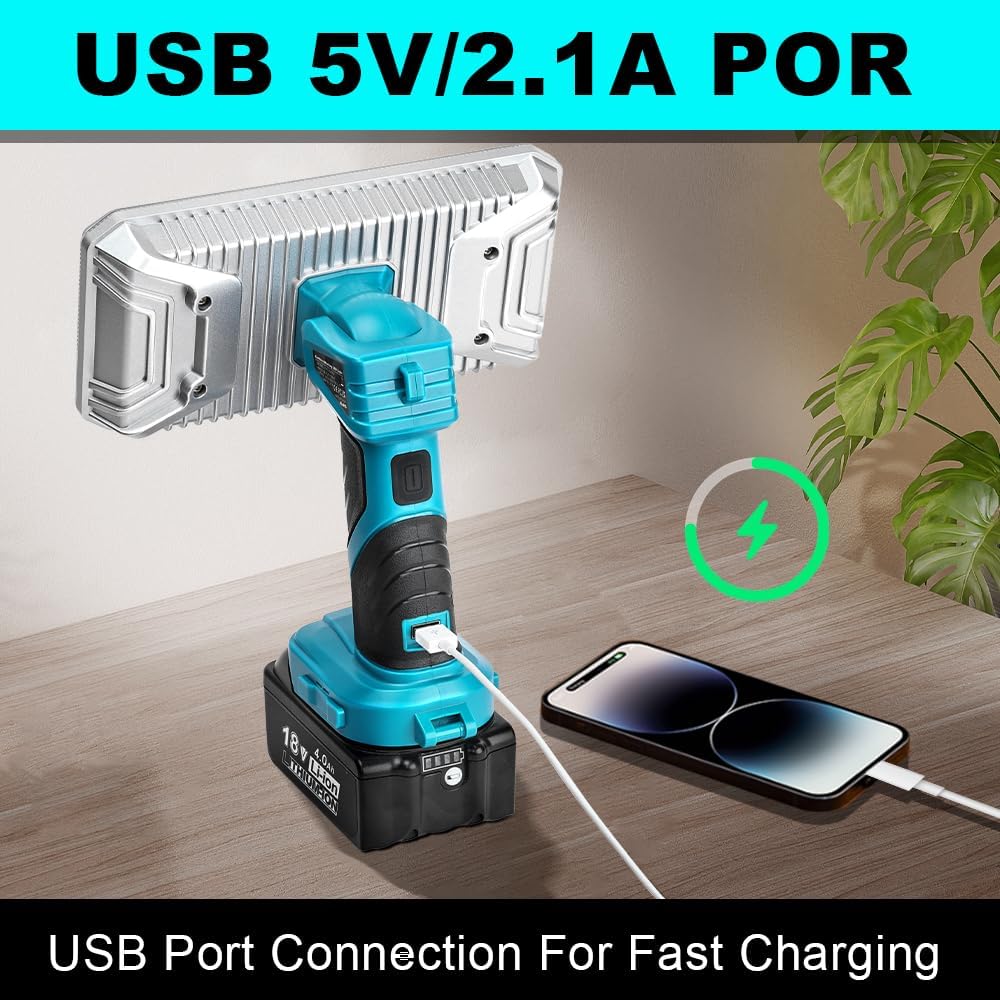 4200LM Light Compatible with Makita 18V LXT Lithium Battery, 40W Work Light with USB Port, LED Work Light for Emergencies, Camping, Outdoor, Indoor(Battery not Included)