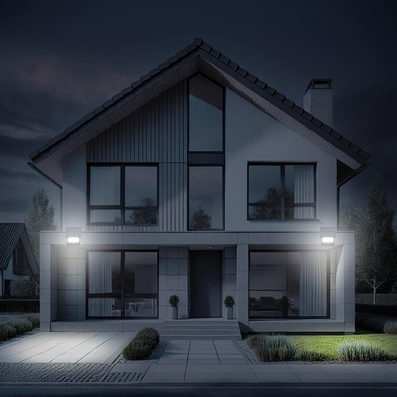 Luminea LED-Solar-Strahler außen: 4er-Set Solar-LED-Wandfluter, Bewegungssensor, 1.300 lm, 2X 1.800 mAh (Strahler Garten, Fluter Einfahrt, Panel)