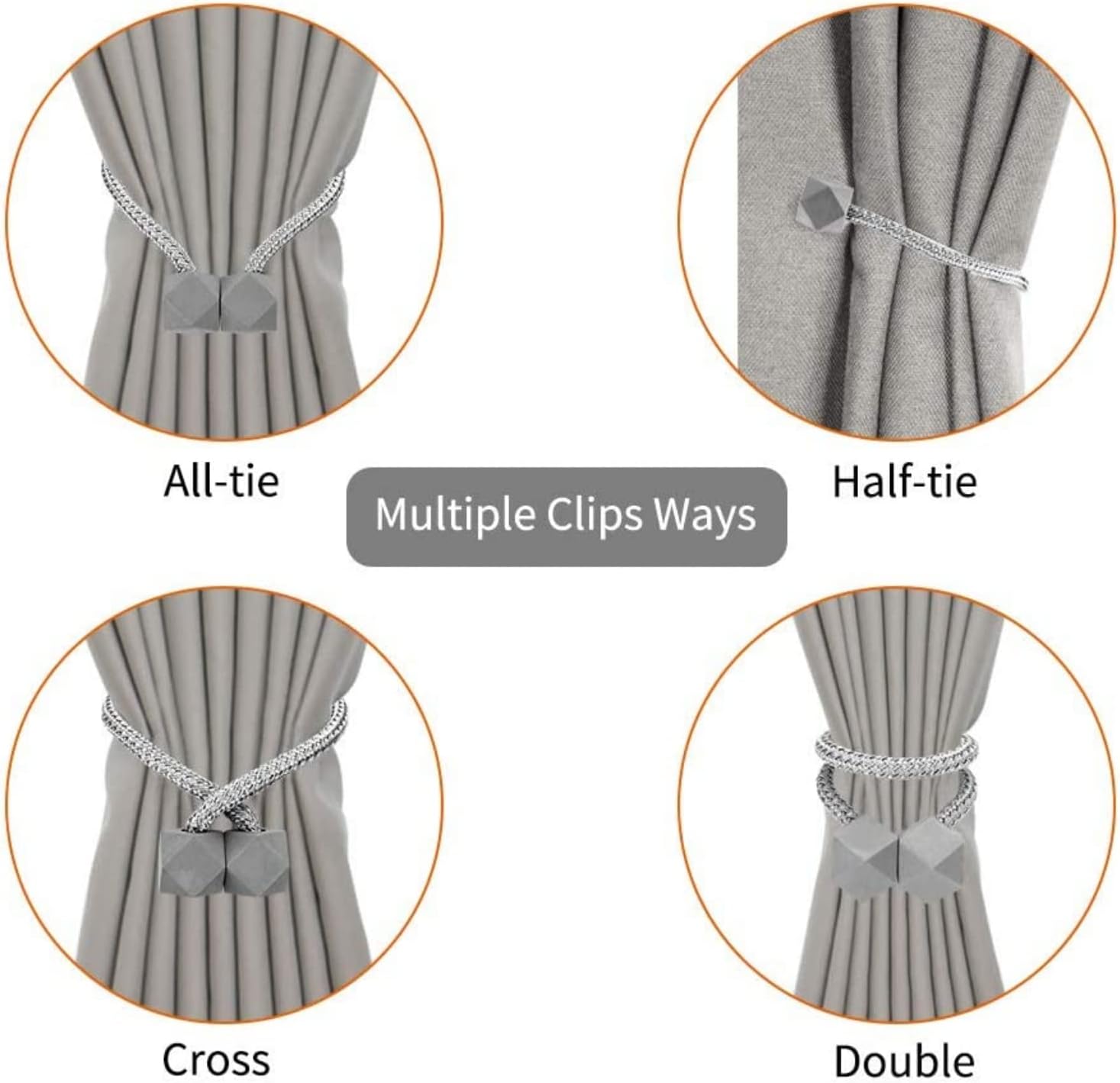 4 Pack Magnetic Curtain Tiebacks Convenient Drape Tie Backs Weave Holder for Window Draperies Hold Curtains Drape Ties Backs 16 inch Holdback (Sliver Gray)