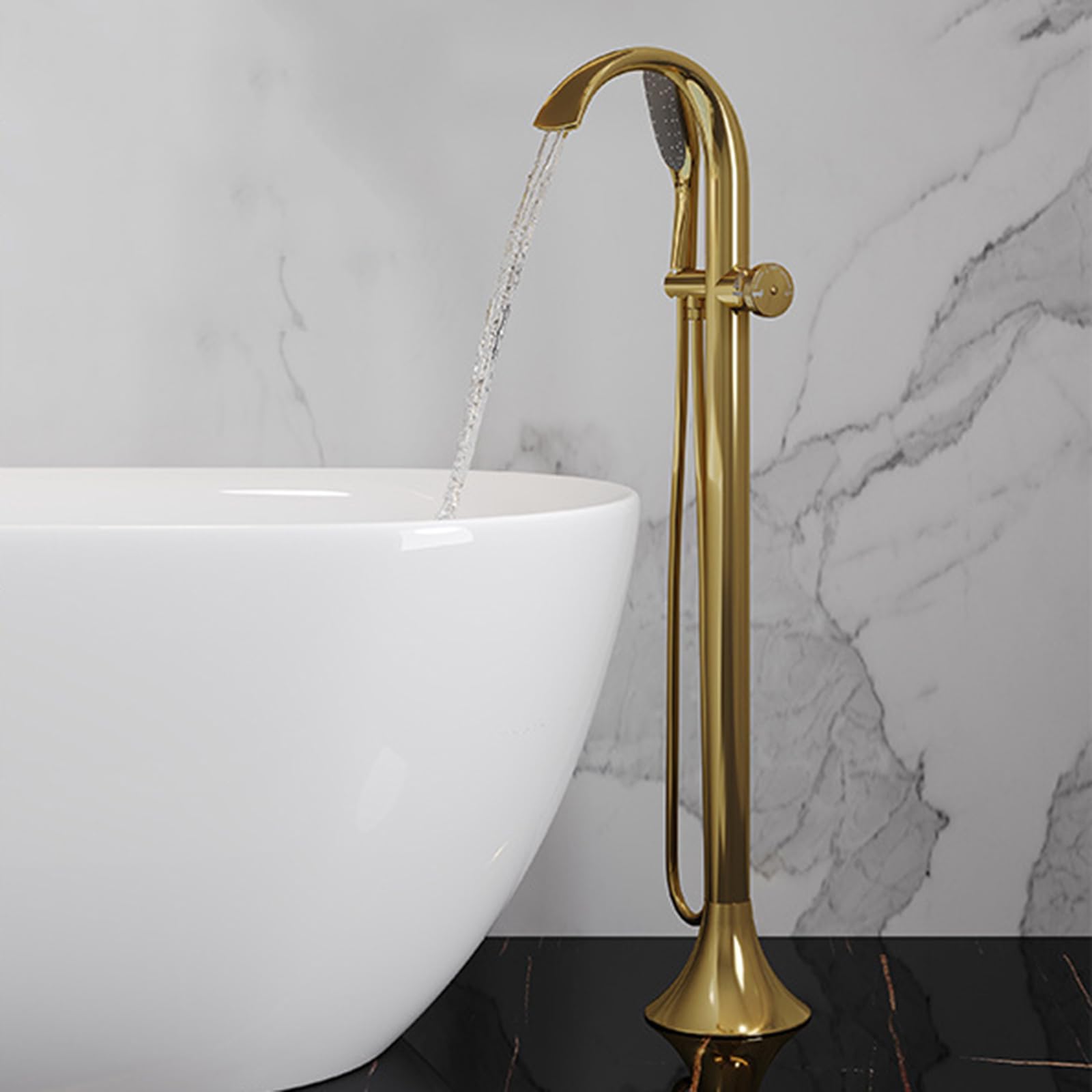 BiaoTeng Grifo de Bañera Independiente con Cascada Oro Laton