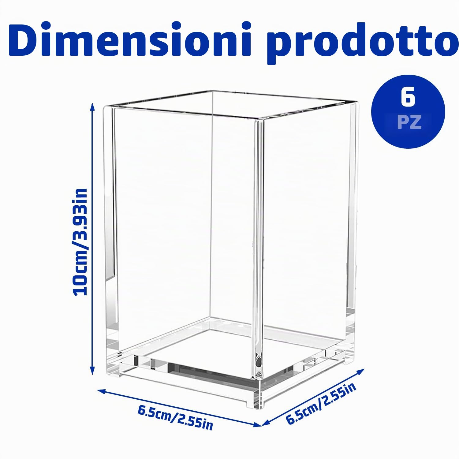 6 Pezzi Portapenne In Acrilico, Porta Pennelli Make Up Trasparente, Quadrato Portamatite da Scrivania per Accessori da Scrivania Scuola Casa Bagno Ufficio