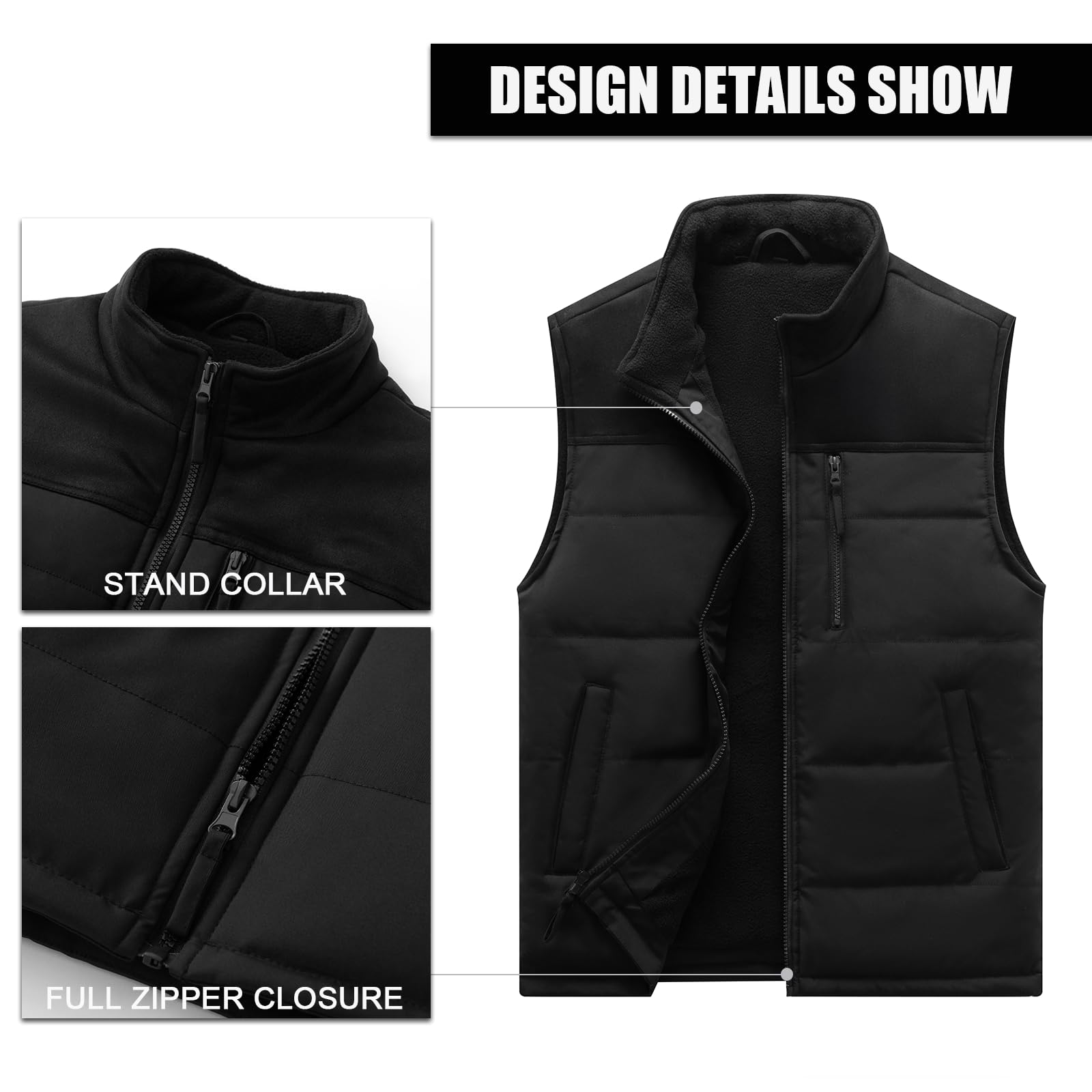 Msmsse - Giacca invernale da uomo, in pile, per esterni, casual, senza maniche, da uomo, 02 Nero, Medium