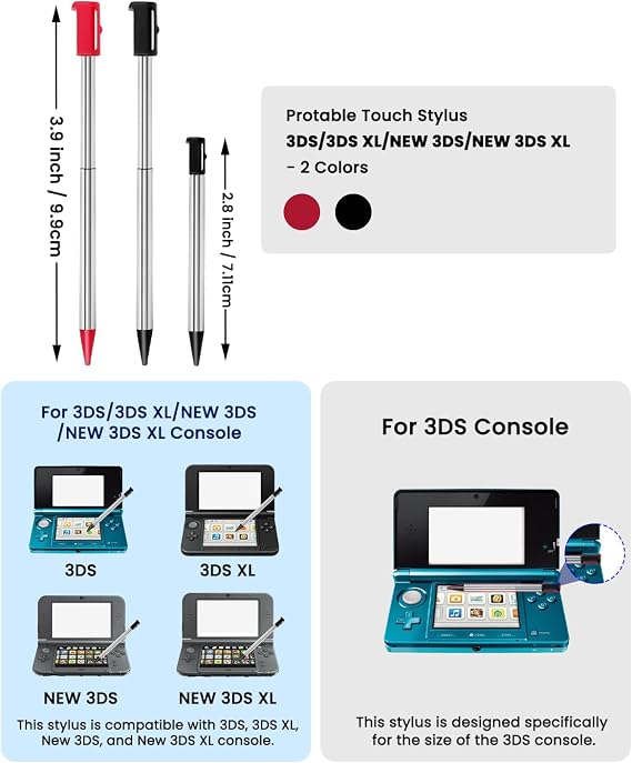 3DS Charger, Compatible with Nintendo 3DS/ DSi/DSi XL/ 2DS/ 2DS XL/New 3DS 100-240V Wall Plug Adapter with Stylus Pen 2 Pack
