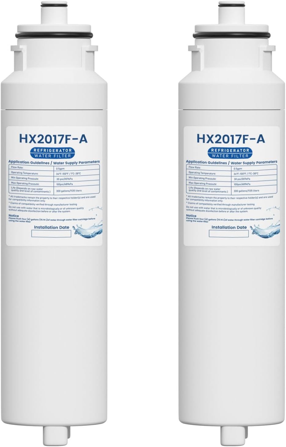 HX2017FR-A Water Filter Cartridge Compatible with Hisense HRF266N6CSE1, HRF266N6CSE, HRF209N6CSE, HRF254N6TSE, HRF254N6DSE Twist-In Models, 2 Pack