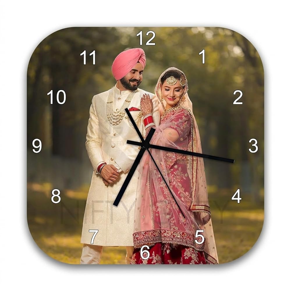Nifty Gifty Photo wall Clock - customised Photo wall Clock for Couple, Family | Personalized/Customized Gift for Birthday, Anniversary, Wedding. for Room/Home/Kitchen/Bedroom (Square, Couple)-image-40