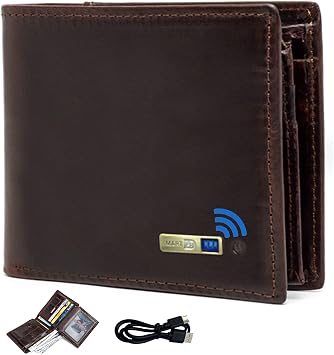 Smart Wallet Bluetooth Wallet Tracker for Men, Credit Card Holder for Men Leather Mens Wallets Cion pocket ID WindowCoffee
