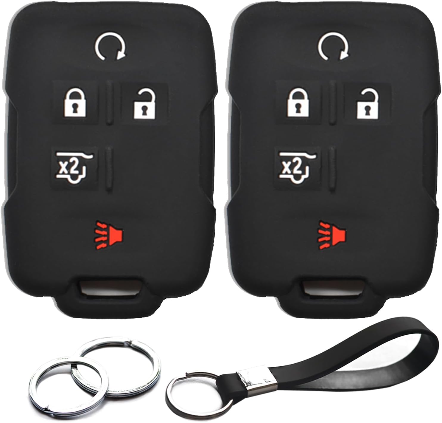 INFIPAR 2pcs Compatible with Chevy Chevrolet Suburban Tahoe Silverado Traverse Avalanche Captiva Sport Equinox GMC Yukon XL Sierra 1500 2500 3500 HD Terrain Acadia Key Fob Cover Case Key Chain Holder