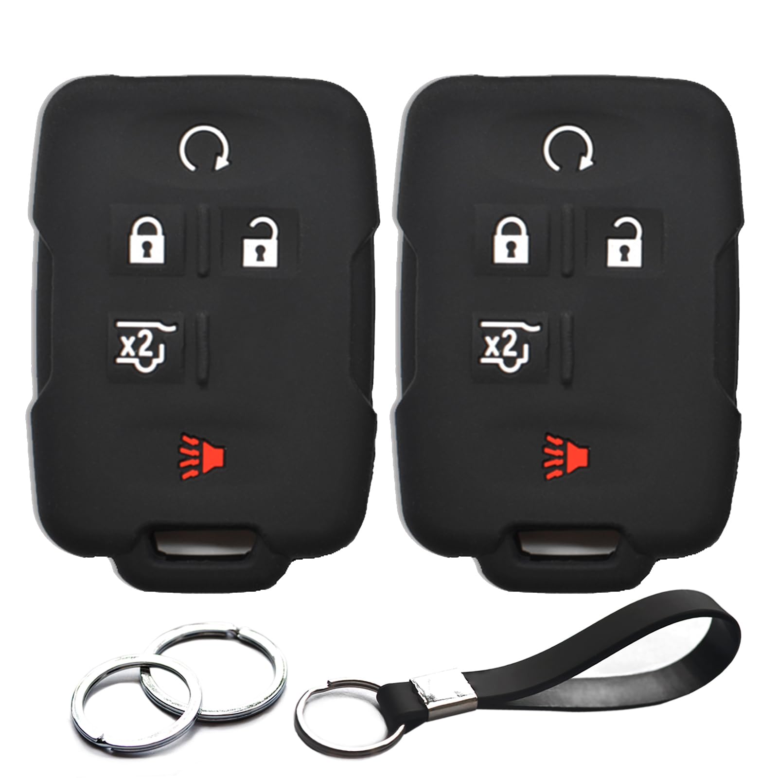 INFIPAR 2pcs Compatible with Chevy Chevrolet Suburban Tahoe Silverado Traverse Avalanche Captiva Sport Equinox GMC Yukon XL Sierra 1500 2500 3500 HD Terrain Acadia Key Fob Cover Case Key Chain Holder