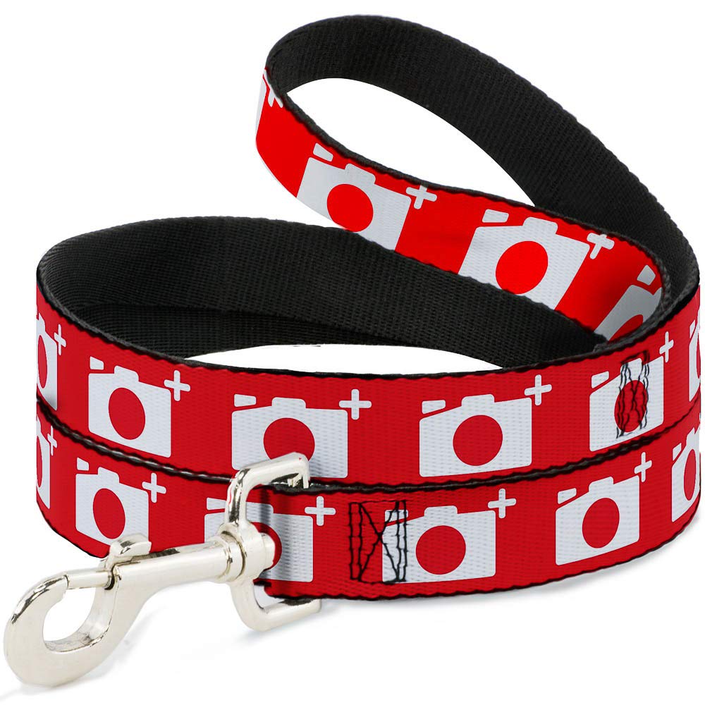 Laisse pour chien Buckle Down Camera sangle nylon rouge blanc robuste
