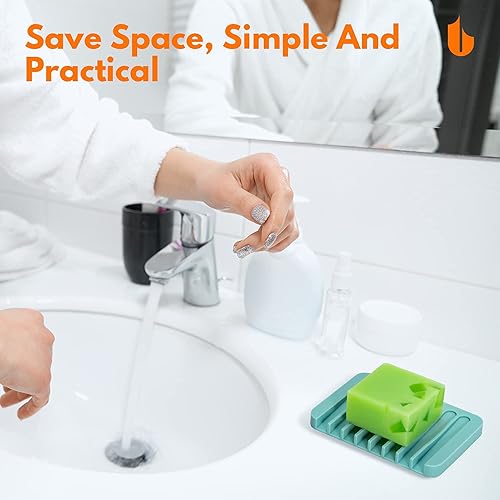 Miniatura 2 de Urbanstrive Jabonera para ducha, cascada para baño, cocina, encimera, silicona flexible, mantiene las barras de jabón secas, fácil limpieza, color