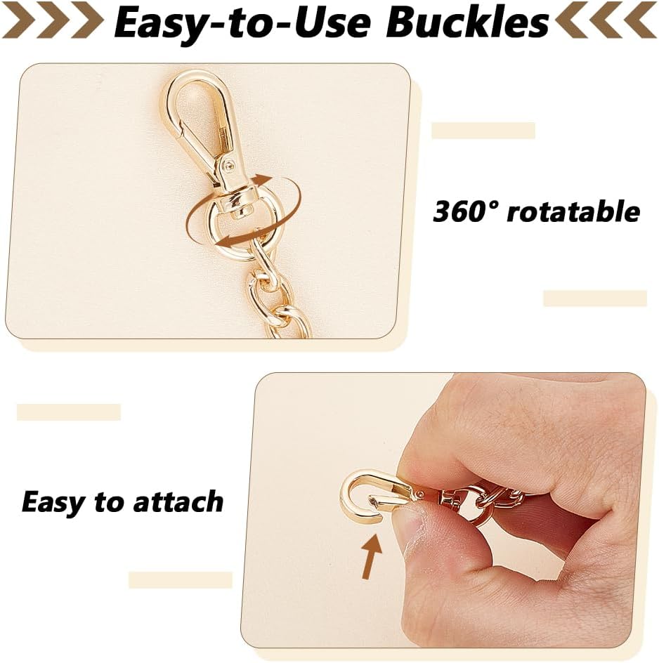 WADORN Adjustable Thin Purse Chain Strap, 47.2 Inch Metal Crossbody Bag Chain Iron Flat Chain Replacement Shoulder Bag Chains Handbag Clutch Chains Strap Accessories with Bead Adjuster, Gold - Image 5