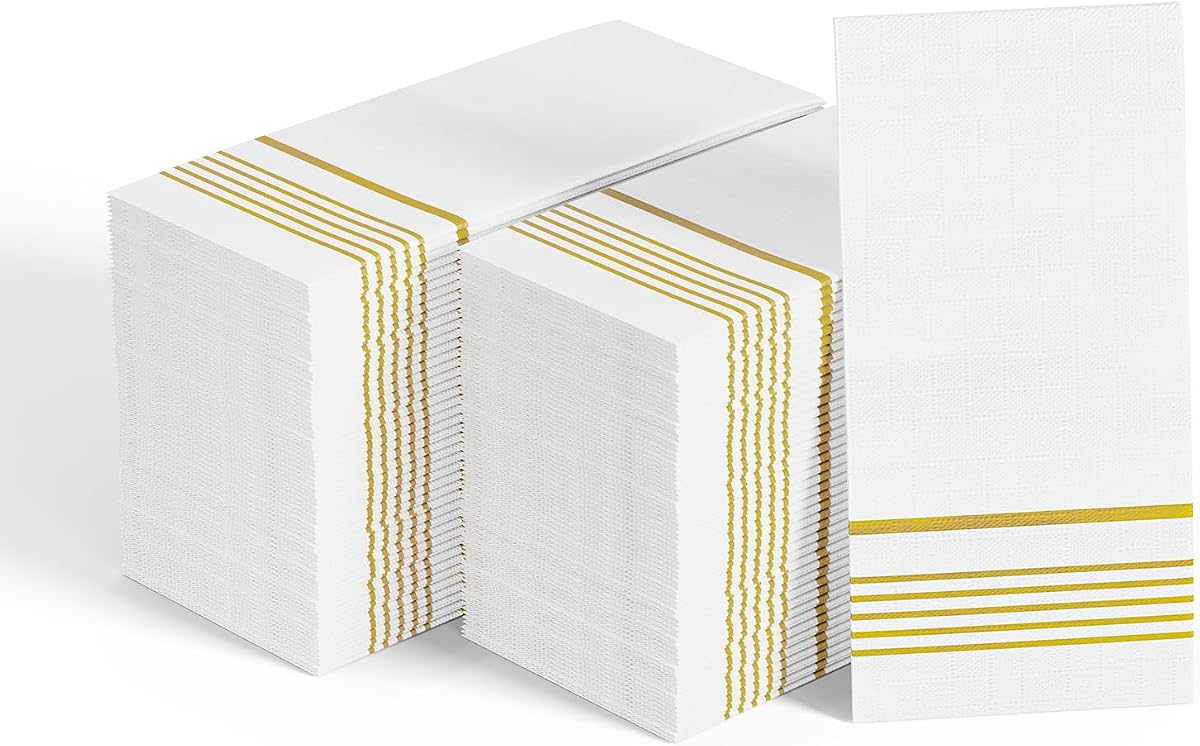 Paquete de 400 servilletas de papel, toallas desechables para invitados Servilletas de fiesta Suaves, absorbentes Toallas de mano de 3 capas para baño, Acción de Gracias, bodas y eventos