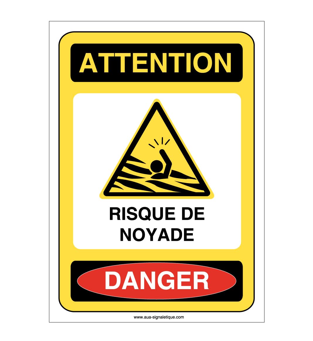 Panneau attention risque de noyade pour sécuriser les abords de bassin