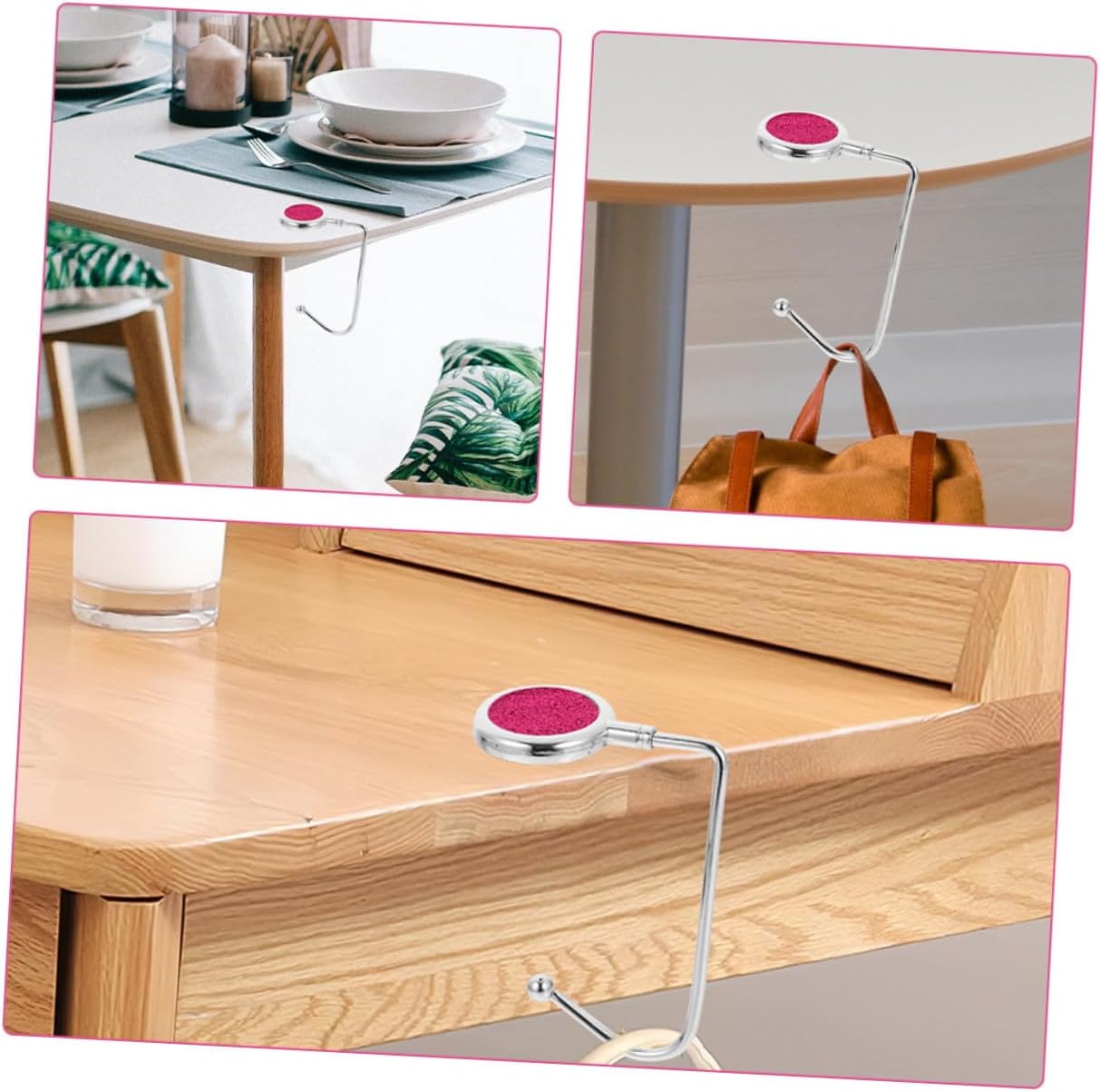 Hemobllo 2pcs Portable Desk Hooks for Hanging Bags and Backpacks, Handbag Holder for Table, Non-Slip Purse Hanger, Suitable for Office and Home Use, Blue and Rose Glitter