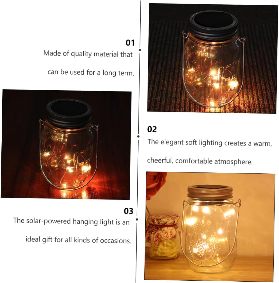3Pcs Solar Jar Lights Transparent Garden Lanterns for Outdoor Decor Charming Atmosphere for Patio and Parties Solar Powered Hanging Solar Light