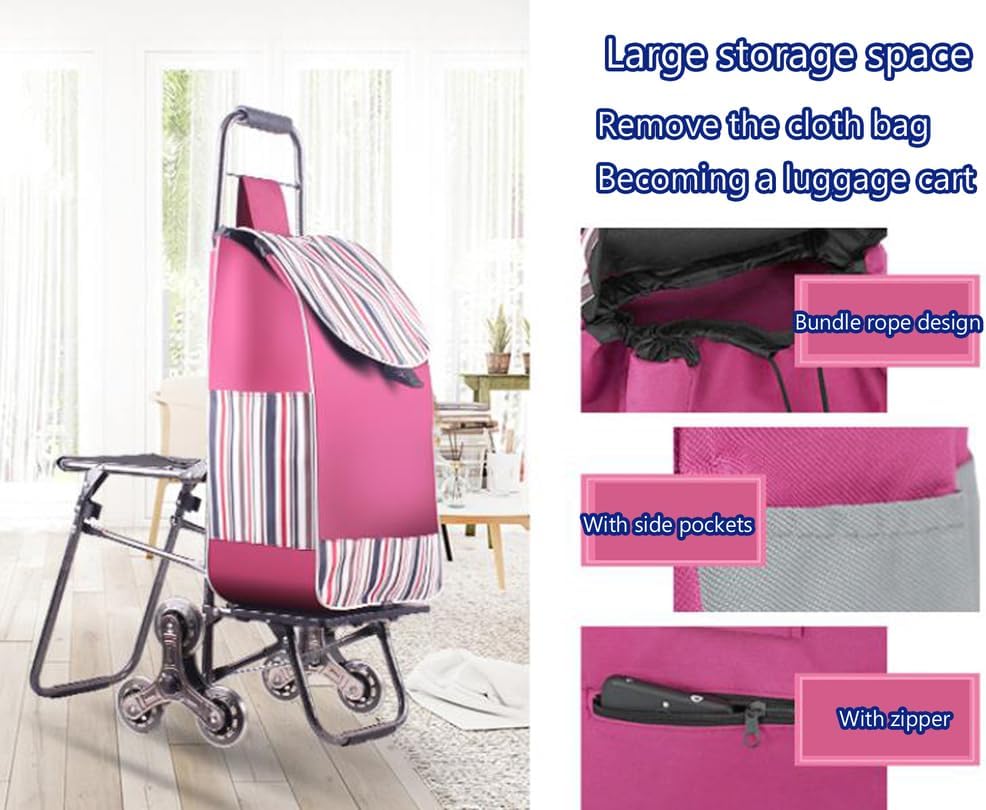 Foldable Shopping Cart with Seat and Stair-Climbing Wheels for Seniors and Easy Grocery Transport（7）