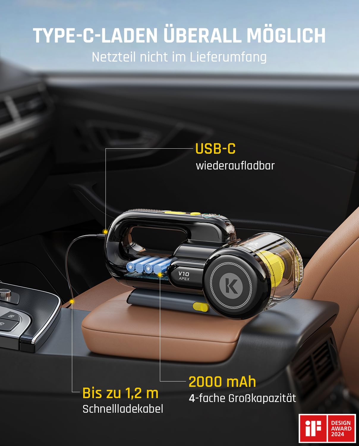 Fanttik Fold V10 APEX Pivot Akku-Handstaubsauger, 17.000 Pa Saugkraft, Smartes LED-Display, Auto Staubsauger für Auto & Haushalt, Ausgestattet mit Flex-Schlauch, Tierhaarbürste und weiterem Zubehör