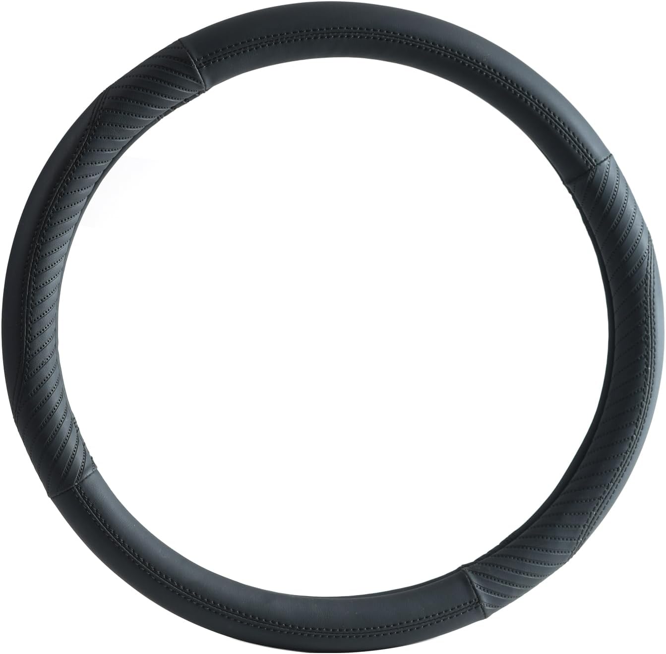 Ordinary Car Car Steering Wheel Cover Four Seasons Available Durable Leather Cover with Non-Slip Lining Car Accessories Round Size: 14.96×14.96×1.57 (O-Punch Black)