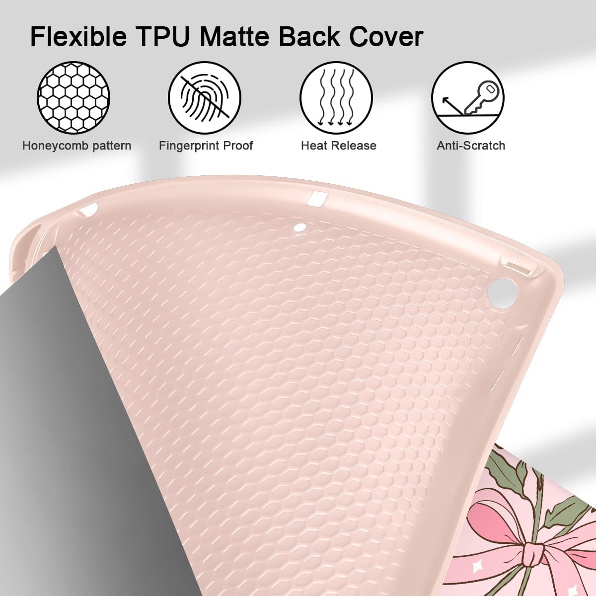 Tuiklol Case for iPad 10.2 Inch 2021 2020 2018 Release 9th / 8th / 7th Generation, Built-in Pencil Holder TPU Protective Stand Back Cover Trifold Stand-Auto Wake/Sleep, Bow & Rose