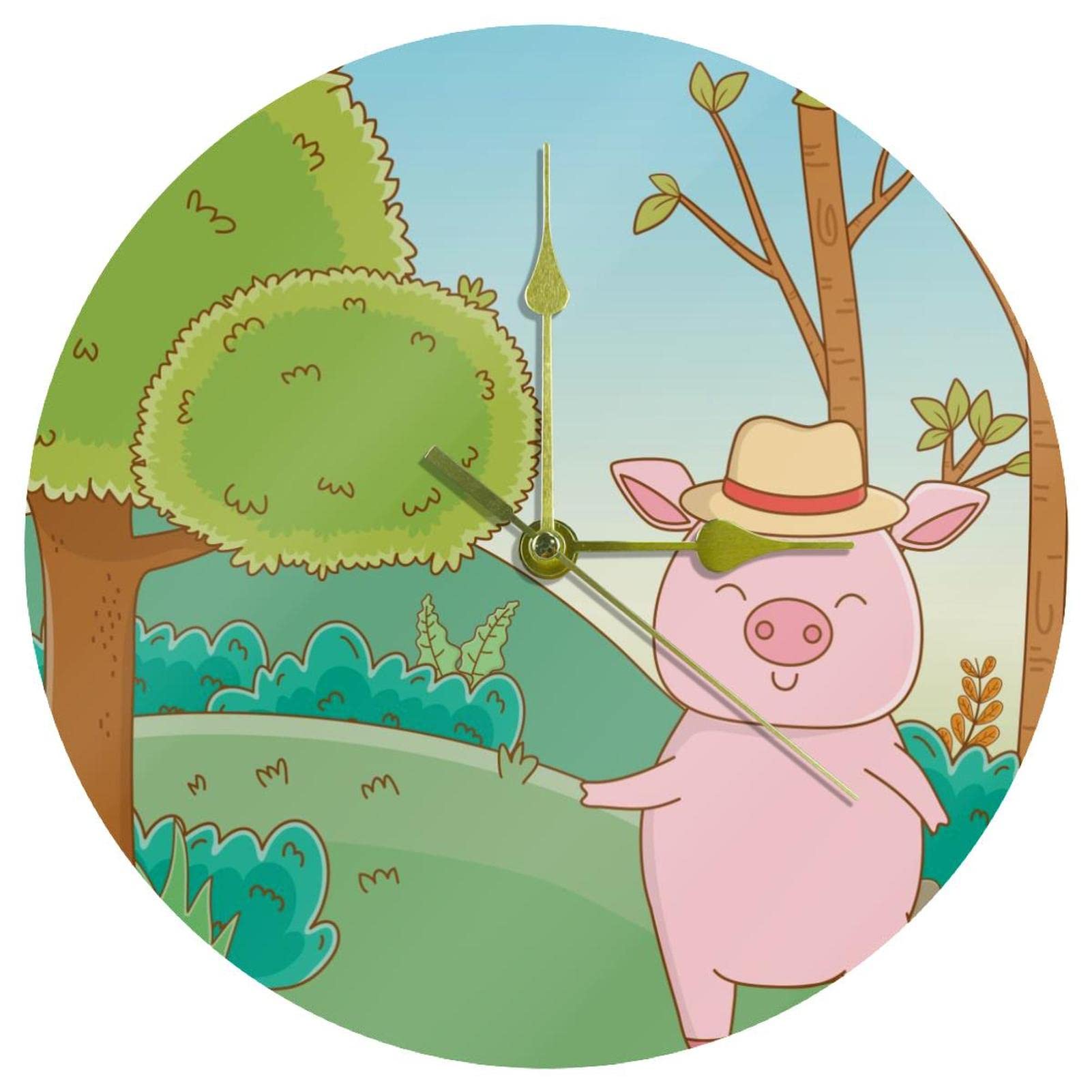 Horloge murale silencieuse cochon rose sans tic-tac à piles