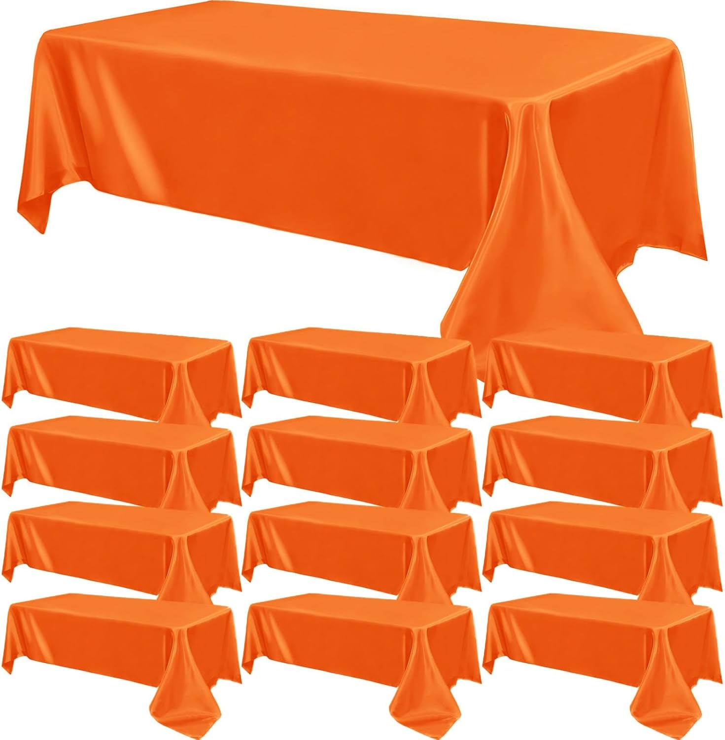 12 Pack Satin Polyester Tablecloth Wedding Rectangle Table Cloth Bright Silk Tablecloth Washable for Wedding Reception Banquet Event Birthday Party Engagement Fall Table Decoration(57"x108",Orange) Orange 57"x108"