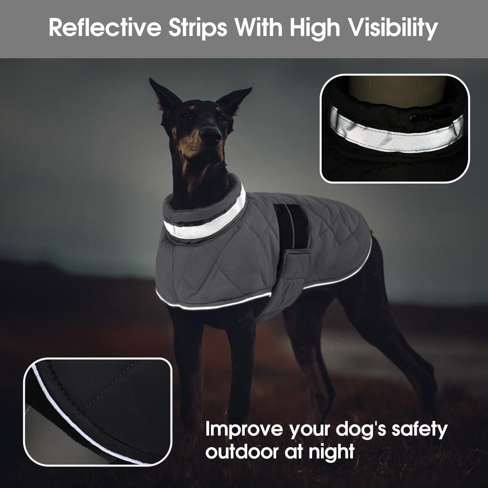 ASENKU Cappotto Impermeabile per Cane Invernale, L Cappottino per Cani di Taglia Media, Giacca Invernale Foderata in Lana Riflettente, Cappotti e giubbotti per Cani Chiusura Regolabile