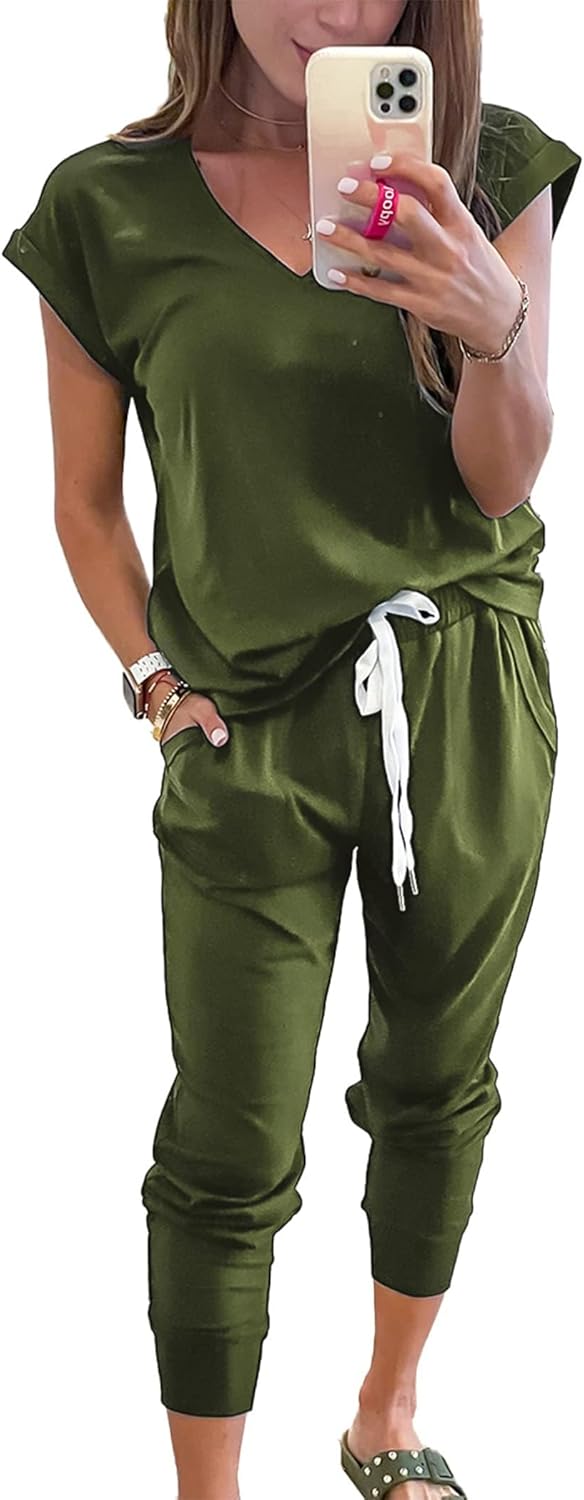 PRETTYGARDEN Women’s Two Piece Tracksuit Casual Summer V