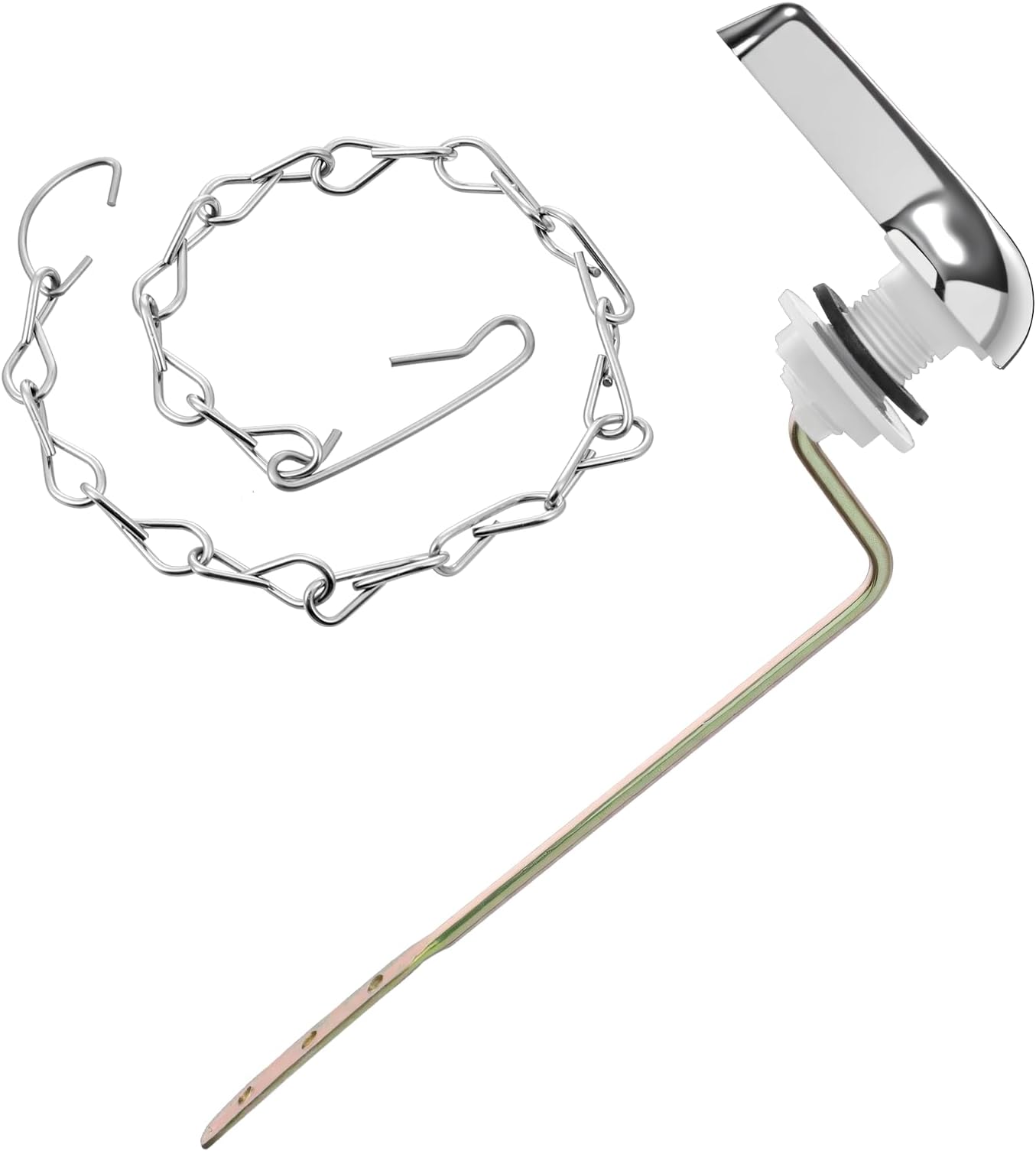 Universal Metal Toilet Handle Replacement Kit, Side Angle Mount Toilet Lever Flush Handle with Stainless Steel Flapper Chains, Seal Gasket and Nut Chrome