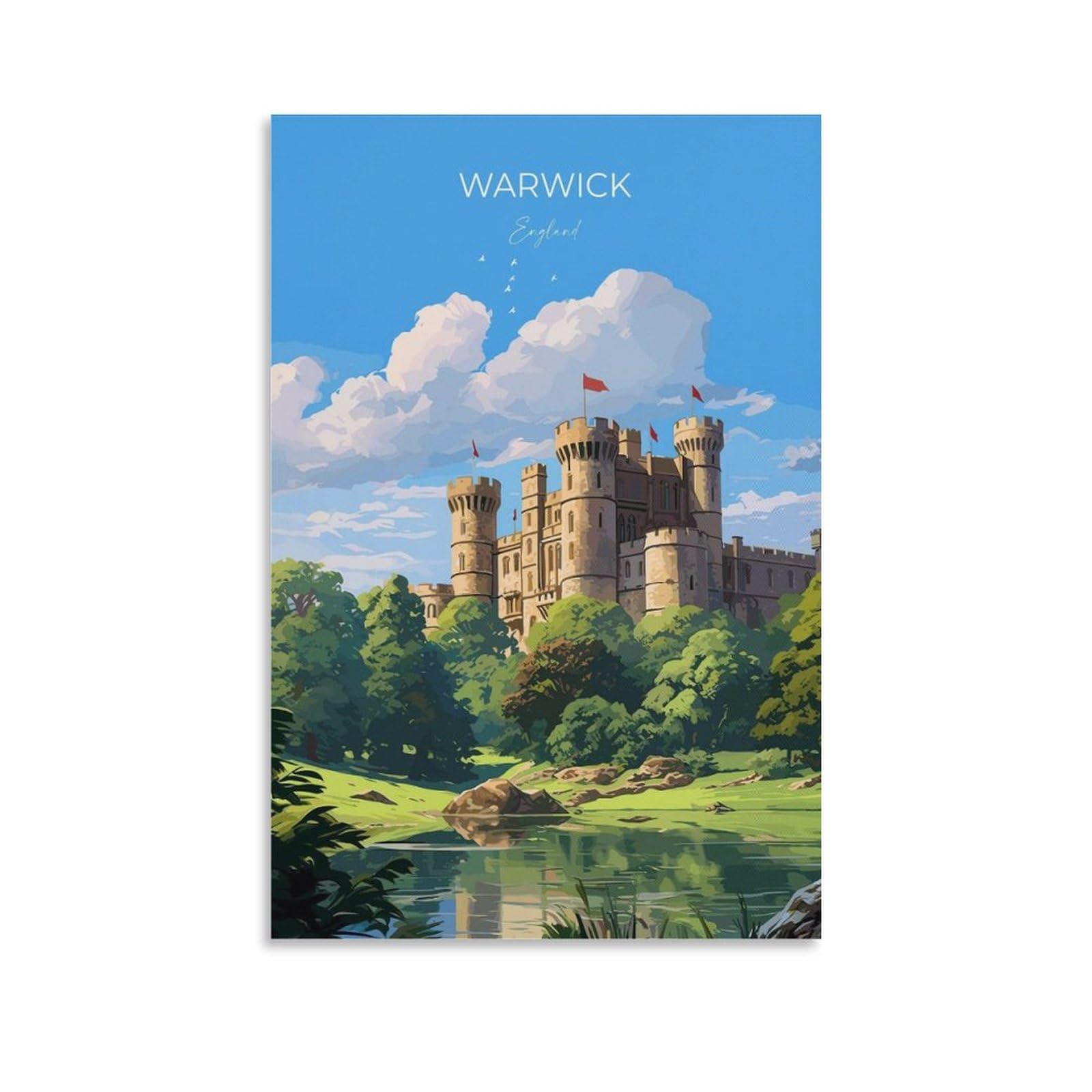 GQVCJSW Travel Poster of Warwick Canvas Poster Wall Art Decor Print Picture Paintings for Living Room Bedroom Decoration 12x18inch(30x45cm)