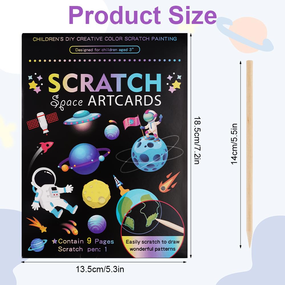 Scratch Art Kit Lot de 3 Carte a Gratter avec Stylets en Bois pour Enfants Adulte 18.5x13.5cm