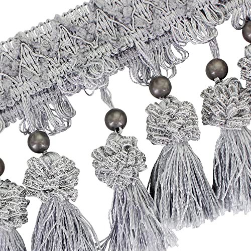 Emdomo Ball Fringe Lampshades Trim Fringe Tassel Trimming Curtain Trim Sewing Fringe Trim For Upholstery Drapery 6 Yards (Gray) #TOP1