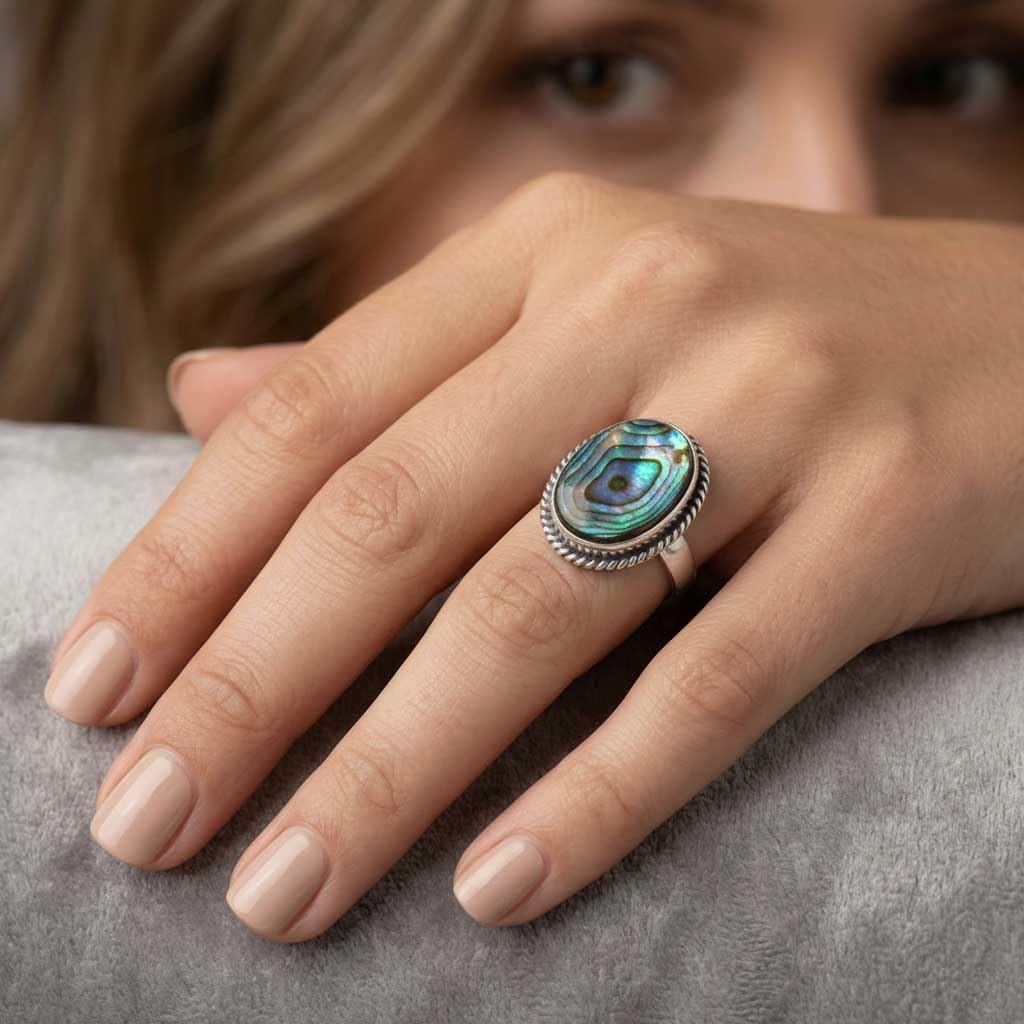 JEWELOPORIUM Chunky Natural Gemstone Ring For Women Amber, Labradorite, Turquoise, Rose Quartz Oval Boho 925 Sterling Silver Plated Handmade Jewelry