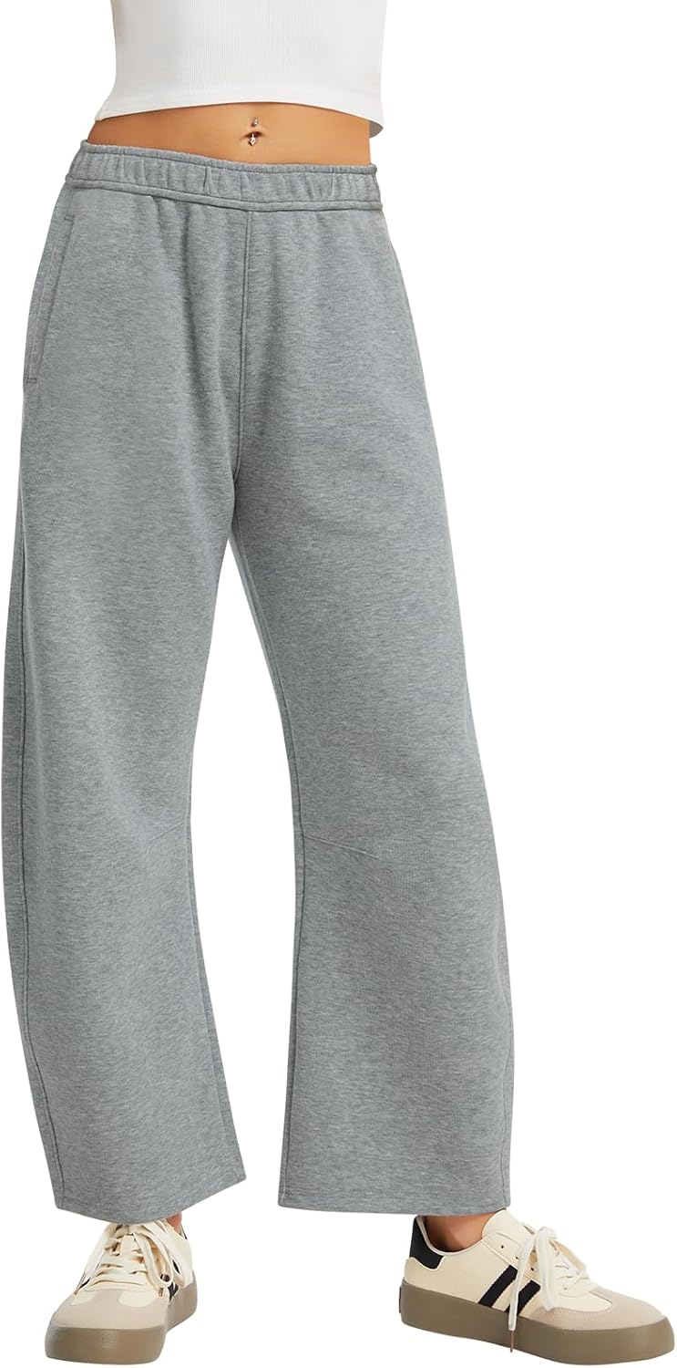 OVRUNS Barrel Sweatpants Women Elastic Waisted Barrel Pants Internal Drawstring Baggy Lounge Sweat Pants with Pockets