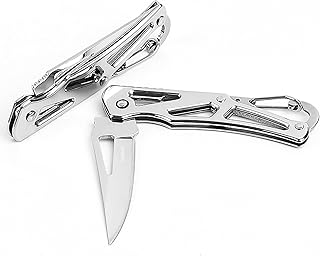 Couteau Pliant, 2 pièces Mini Couteau de Poche Portable EDC pour Porte-clés, Camping, Déballage par Coursier (Argenté)