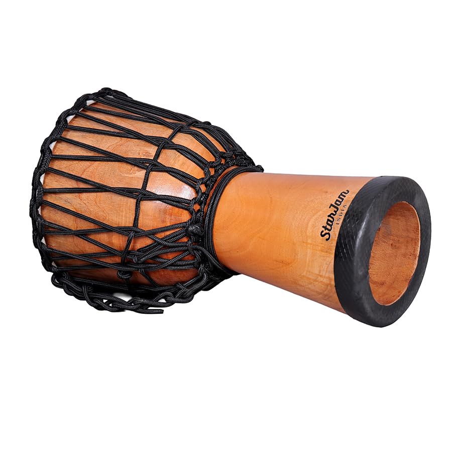 Image of StarJam- Djembe 8 Inches Diameter X 16 Inches Height Mahogany Wood Djembe Drum with BAG - Pure Natural (8 x 16 Inches)