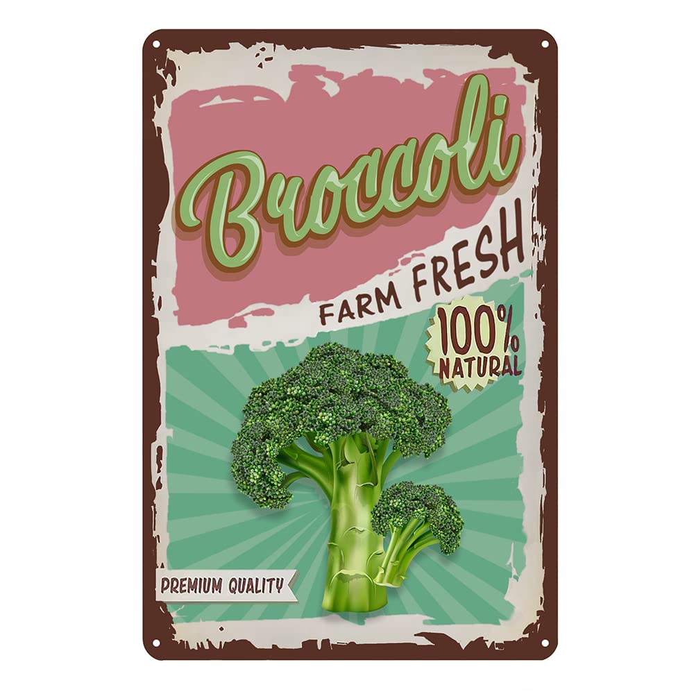 SMAZDFXX Vintage Vegetable Broccoli Tin Signs Kitchen Metal Signs Garden Wall Decor Farm Fresh Wall Signs 8"x12"
