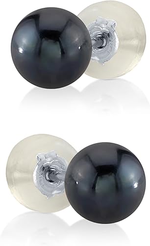 Miniatura 17 de THE PEARL SOURCE Black Japanese Akoya Real Pearl Earrings for Women - 14k Gold Stud Earrings Hypoallergenic Earrings with Genuine Cultured Pearls