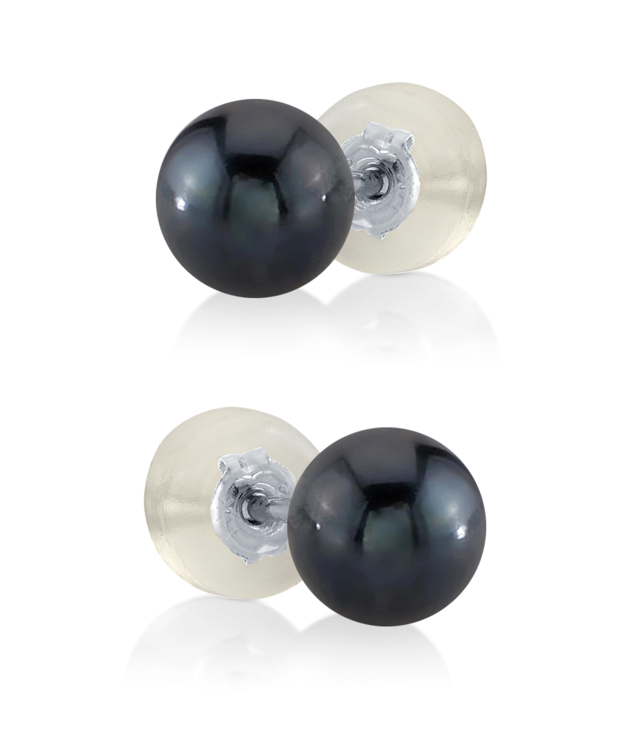 Black Japanese Akoya Real Pearl Earrings for Women - 14k Gold Stud Earrings | Hypoallergenic Earrings with Genuine Cultured Pearls