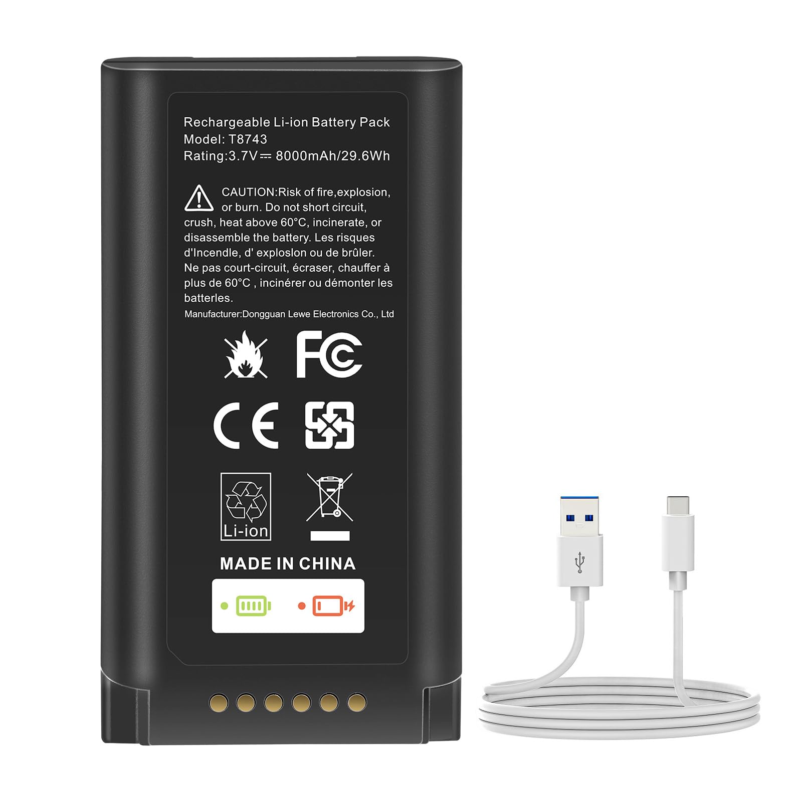 8000mAh Akku, kompatibel mit der Eufy E340 C31 Video-Türklingel; Ersatzakku mit hoher Kapazität für den Eufy E340-Akku, inklusive Typ-C-Ladekabel