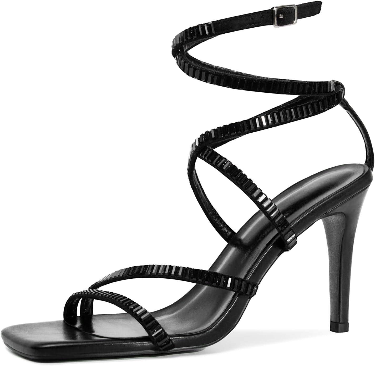 Strappy Heels Women - Rhinestone Ankle Strap