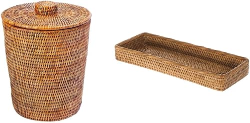 Kouboo La Jolla - Cesta de basura de ratán con bandeja de tocador, color marrón miel